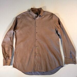 Corneliani Dress Shirt Mens 17/43 Blue Cognac Italy Luxury Micro Weave ORG $295